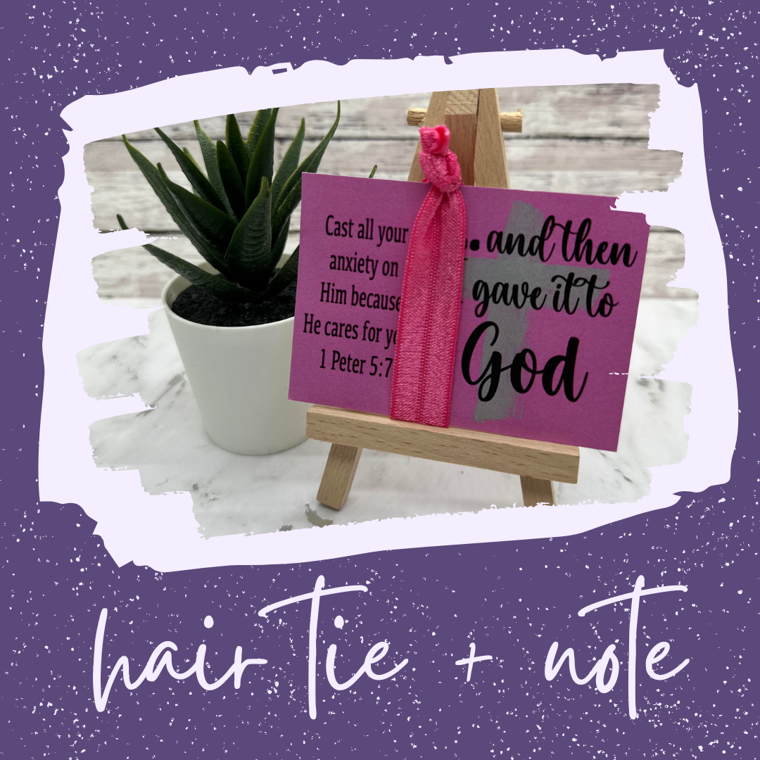 SINGLE  "...and then I gave it to God" LILAC BACKGROUND COLOR Card w/Hair Tie  (RTS)